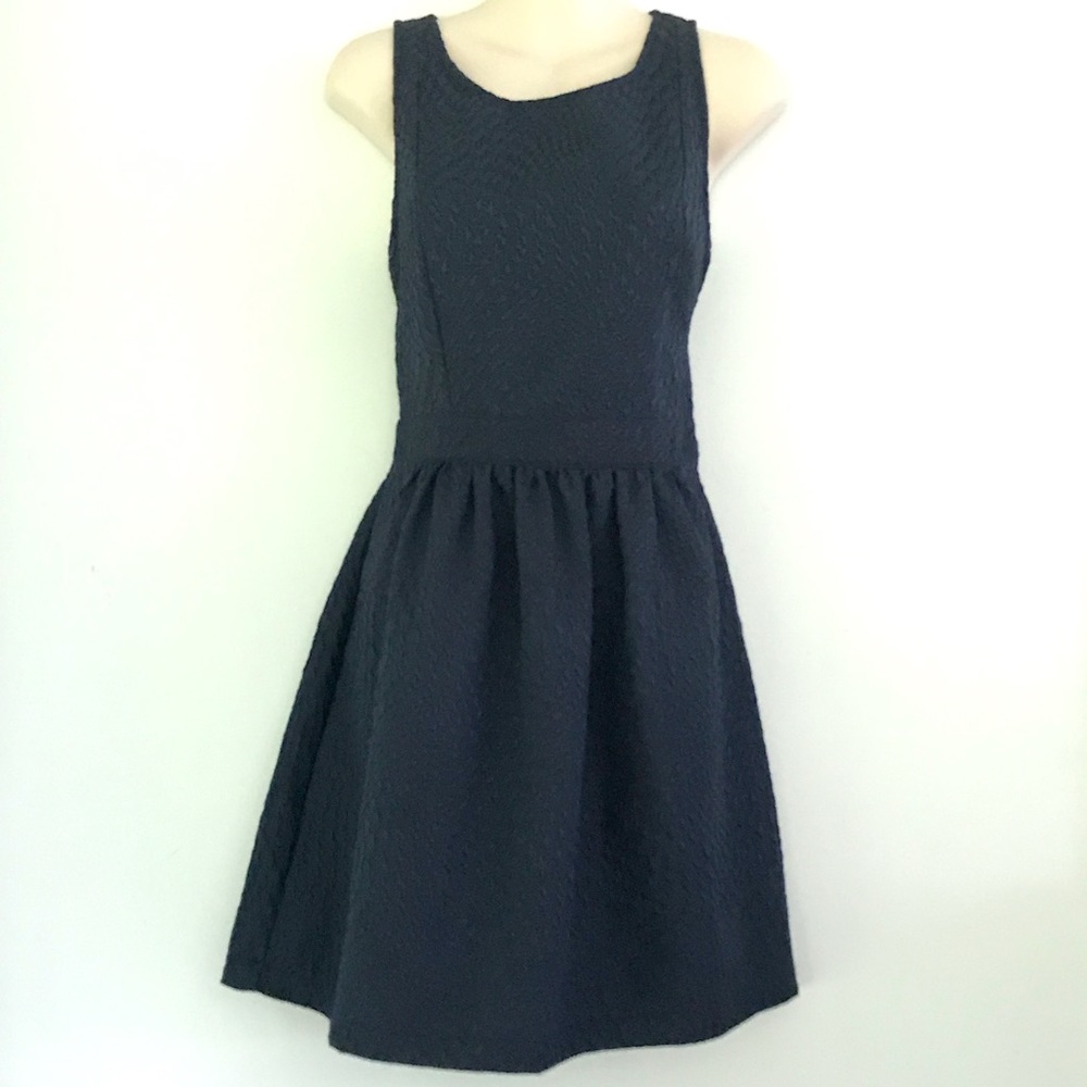 Anthropologie Textured Classic Navy Sleeveless Fit-and-Flare Dress Medium